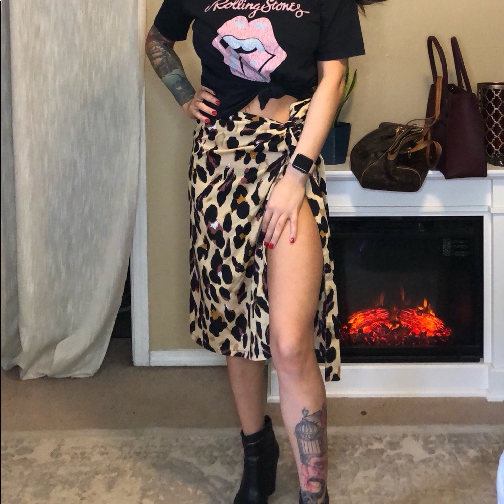 Leopard Print Wrap Midi Skirt size XS/S